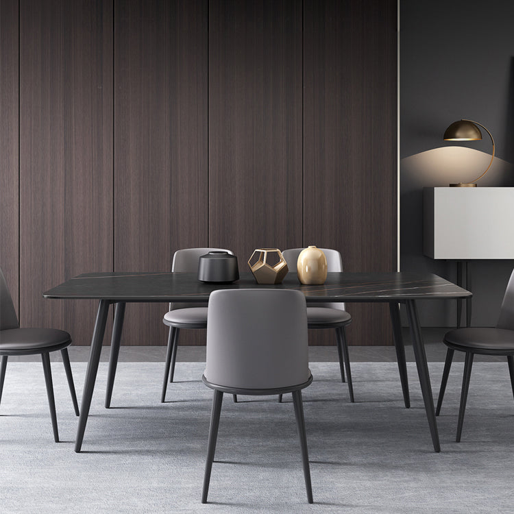 Modern 1/4/6/7 Pieces Black Dining Table Set with Sintered Stone Top Rectangle Dinette Set 6 Pieces: Table, 5 Chairs Clearhalo 'Dining Room Sets' 'Dining Tables & Seating' 'dining_room_set' 'furn' 'furn_dining_room_set' 'Furniture' 'furniture_dining_room_set' 'Kitchen & Dining Furniture' 'kitchen&dining_furn' 'kitchen' 4665639