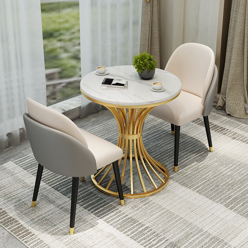 Glam Style 1/2/3/5 Pieces Table Set Gold Base and Stone Top Kitchen Set for Dining Room 3 Pieces: White Table, 2 White Chairs Clearhalo 'Dining Room Sets' 'Dining Tables & Seating' 'dining_room_set' 'furn' 'furn_dining_room_set' 'Furniture' 'furniture_dining_room_set' 'Kitchen & Dining Furniture' 'kitchen&dining_furn' 'kitchen' 4665669