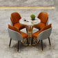 Glam Style 1/2/3/5 Pieces Table Set Gold Base and Stone Top Kitchen Set for Dining Room 5 Pieces: Grey Table, 4 Orange Chairs Clearhalo 'Dining Room Sets' 'Dining Tables & Seating' 'dining_room_set' 'furn' 'furn_dining_room_set' 'Furniture' 'furniture_dining_room_set' 'Kitchen & Dining Furniture' 'kitchen&dining_furn' 'kitchen' 4665670