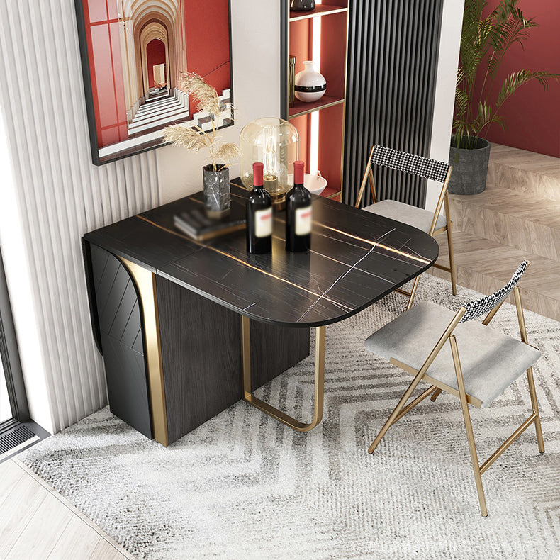 Modern 1/2/3/5 Pieces Foldable Dining Table Set with Sintered Stone Rectangle Dinette Set 3 Pieces: Black Table, 2 Chairs Clearhalo 'Dining Room Sets' 'Dining Tables & Seating' 'dining_room_set' 'furn' 'furn_dining_room_set' 'Furniture' 'furniture_dining_room_set' 'Kitchen & Dining Furniture' 'kitchen&dining_furn' 'kitchen' 4665688