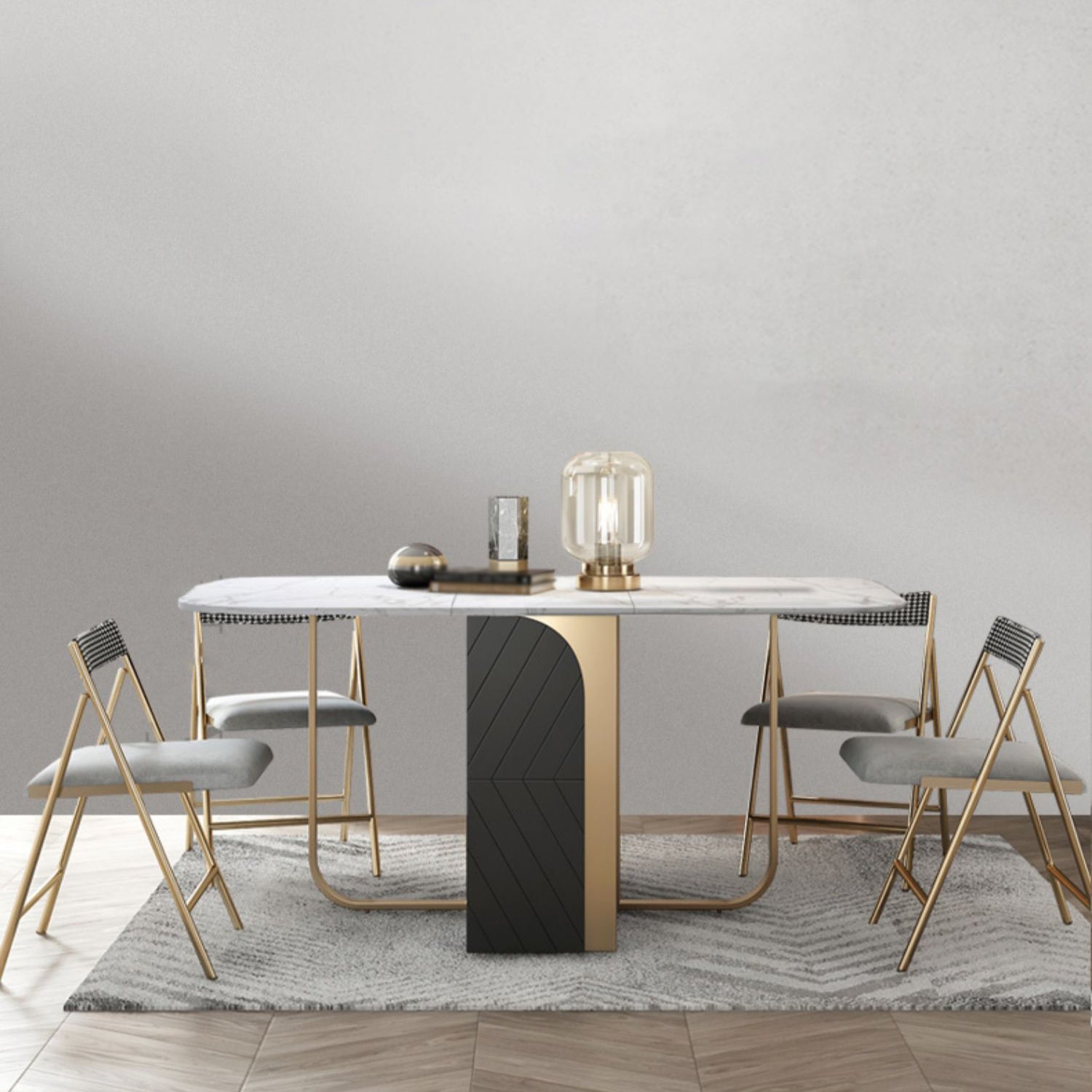 Modern 1/2/3/5 Pieces Foldable Dining Table Set with Sintered Stone Rectangle Dinette Set Clearhalo 'Dining Room Sets' 'Dining Tables & Seating' 'dining_room_set' 'furn' 'furn_dining_room_set' 'Furniture' 'furniture_dining_room_set' 'Kitchen & Dining Furniture' 'kitchen&dining_furn' 'kitchen' 4665702