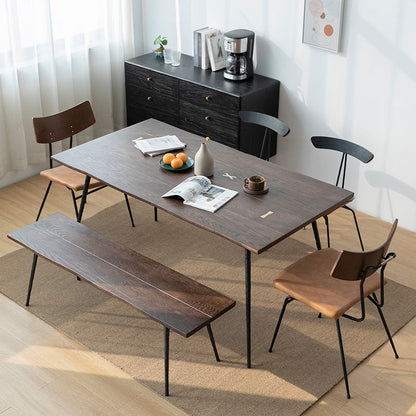 Traditional Luxury Dining Table Rectangle Wooden 4 Legs Table with Metal Base Black 55.1"L x 31.5"W x 29.5"H Without Chairs Clearhalo ' dining_table' 'Dining Tables & Seating' 'Dining Tables' 'furn' 'furn_dining_table' 'Furniture' 'furniture_dining_table' 'Kitchen & Dining Furniture' 'kitchen&dining_furn' 'kitchen' 'kitchen_dining_table' 4665761
