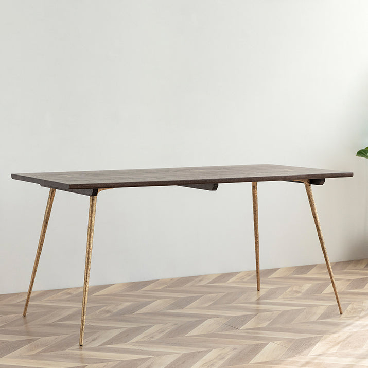 Traditional Luxury Dining Table Rectangle Wooden 4 Legs Table with Metal Base Clearhalo ' dining_table' 'Dining Tables & Seating' 'Dining Tables' 'furn' 'furn_dining_table' 'Furniture' 'furniture_dining_table' 'Kitchen & Dining Furniture' 'kitchen&dining_furn' 'kitchen' 'kitchen_dining_table' 4665772