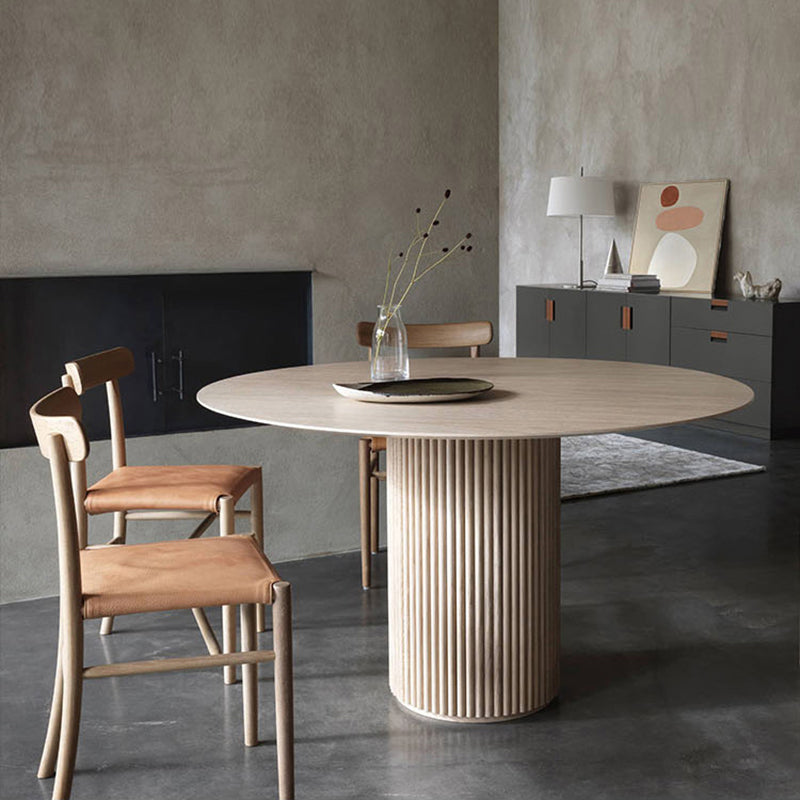 Round Pedestal Modern Dining Table Brown Tone Fixed Table with Pinewood Solid Wood 51.2"L x 51.2"W x 29.5"H Without Chairs Clearhalo ' dining_table' 'Dining Tables & Seating' 'Dining Tables' 'furn' 'furn_dining_table' 'Furniture' 'furniture_dining_table' 'Kitchen & Dining Furniture' 'kitchen&dining_furn' 'kitchen' 'kitchen_dining_table' 4665826