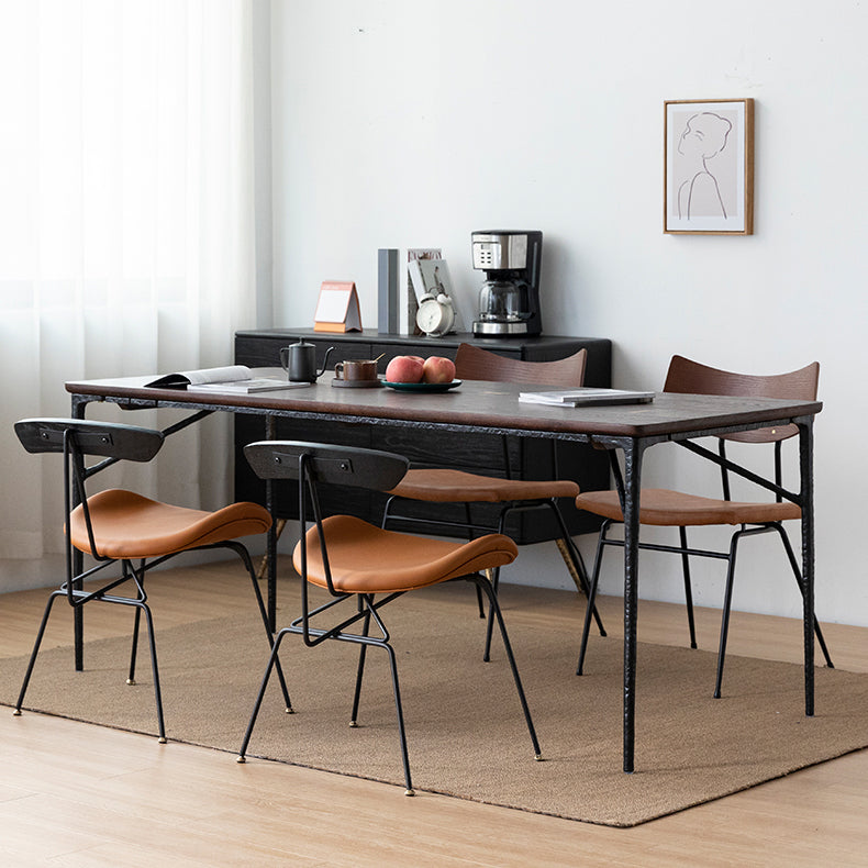 Traditional Luxury Dining Table Brown Solid Wood Dining Table with Metal Base Black 55.1"L x 31.5"W x 29.5"H Without Chairs Clearhalo ' dining_table' 'Dining Tables & Seating' 'Dining Tables' 'furn' 'furn_dining_table' 'Furniture' 'furniture_dining_table' 'Kitchen & Dining Furniture' 'kitchen&dining_furn' 'kitchen' 'kitchen_dining_table' 4665872