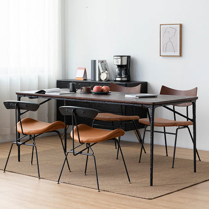 Traditional Luxury Dining Table Brown Solid Wood Dining Table with Metal Base Black 55.1"L x 31.5"W x 29.5"H Without Chairs Clearhalo ' dining_table' 'Dining Tables & Seating' 'Dining Tables' 'furn' 'furn_dining_table' 'Furniture' 'furniture_dining_table' 'Kitchen & Dining Furniture' 'kitchen&dining_furn' 'kitchen' 'kitchen_dining_table' 4665872