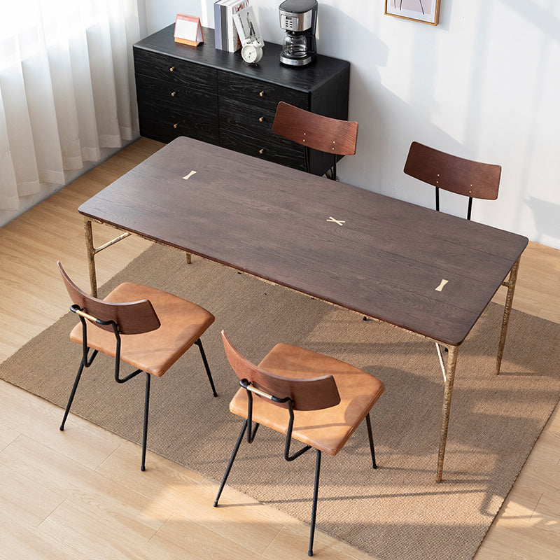 Traditional Luxury Dining Table Brown Solid Wood Dining Table with Metal Base Gold 70.9"L x 31.5"W x 29.5"H Without Chairs Clearhalo ' dining_table' 'Dining Tables & Seating' 'Dining Tables' 'furn' 'furn_dining_table' 'Furniture' 'furniture_dining_table' 'Kitchen & Dining Furniture' 'kitchen&dining_furn' 'kitchen' 'kitchen_dining_table' 4665873