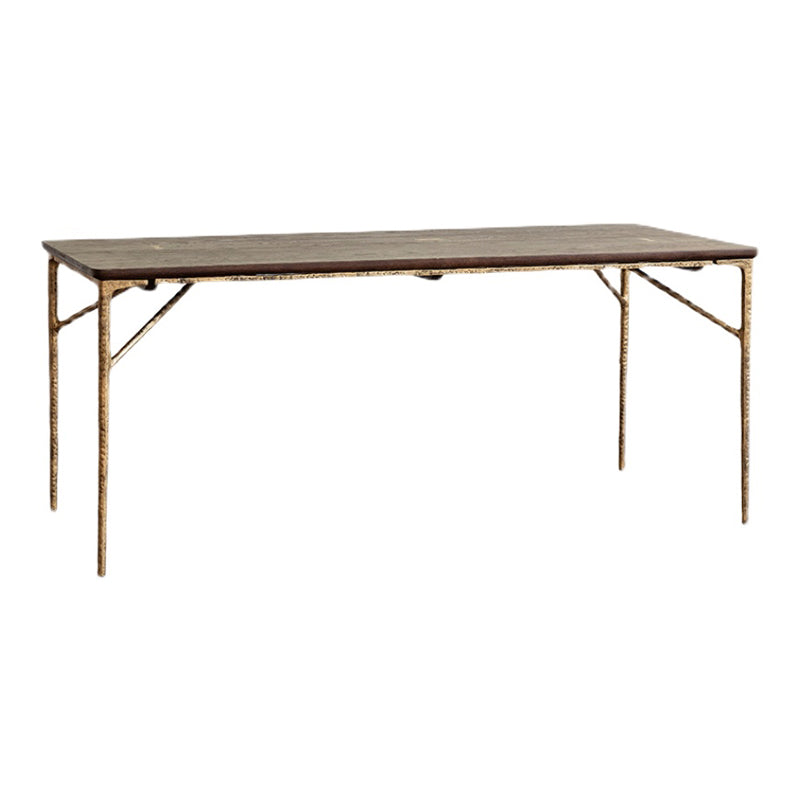 Traditional Luxury Dining Table Brown Solid Wood Dining Table with Metal Base Gold 63"L x 31.5"W x 29.5"H Without Chairs Clearhalo ' dining_table' 'Dining Tables & Seating' 'Dining Tables' 'furn' 'furn_dining_table' 'Furniture' 'furniture_dining_table' 'Kitchen & Dining Furniture' 'kitchen&dining_furn' 'kitchen' 'kitchen_dining_table' 4665874