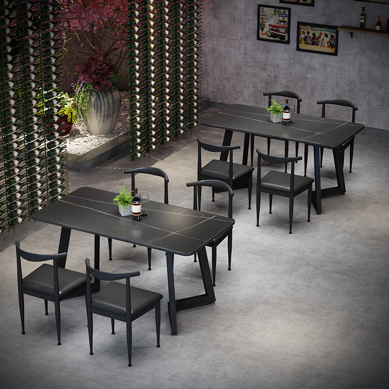 Industrial Style Dining Table Black Sintered Stone Dining Table with Metal Base Double Pedestal 47.2"L x 23.6"W x 29.5"H Without Chairs Clearhalo ' dining_table' 'Dining Tables & Seating' 'Dining Tables' 'furn' 'furn_dining_table' 'Furniture' 'furniture_dining_table' 'Kitchen & Dining Furniture' 'kitchen&dining_furn' 'kitchen' 'kitchen_dining_table' 4665885
