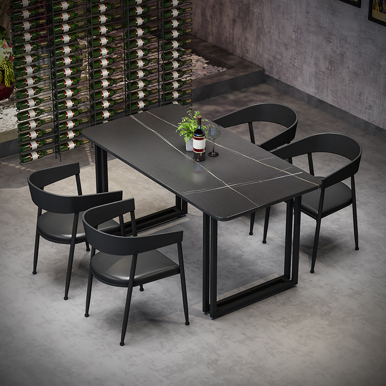 Industrial Style Dining Table Black Sintered Stone Dining Table with Metal Base Sled Without Chairs Clearhalo ' dining_table' 'Dining Tables & Seating' 'Dining Tables' 'furn' 'furn_dining_table' 'Furniture' 'furniture_dining_table' 'Kitchen & Dining Furniture' 'kitchen&dining_furn' 'kitchen' 'kitchen_dining_table' 4665887
