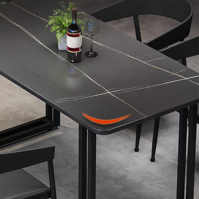Industrial Style Dining Table Black Sintered Stone Dining Table with Metal Base Clearhalo ' dining_table' 'Dining Tables & Seating' 'Dining Tables' 'furn' 'furn_dining_table' 'Furniture' 'furniture_dining_table' 'Kitchen & Dining Furniture' 'kitchen&dining_furn' 'kitchen' 'kitchen_dining_table' 4665890