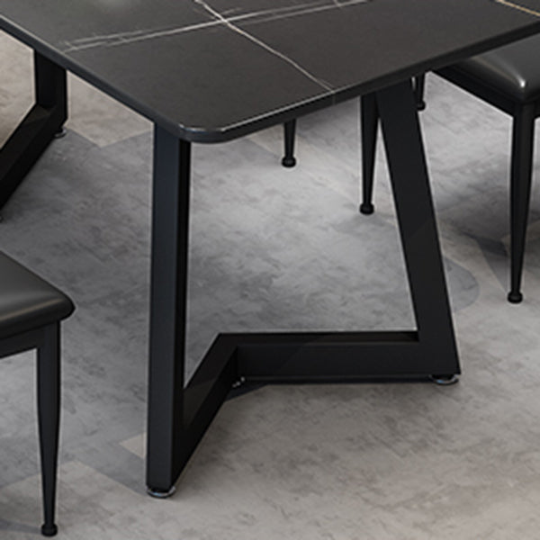 Industrial Style Dining Table Black Sintered Stone Dining Table with Metal Base Clearhalo ' dining_table' 'Dining Tables & Seating' 'Dining Tables' 'furn' 'furn_dining_table' 'Furniture' 'furniture_dining_table' 'Kitchen & Dining Furniture' 'kitchen&dining_furn' 'kitchen' 'kitchen_dining_table' 4665891