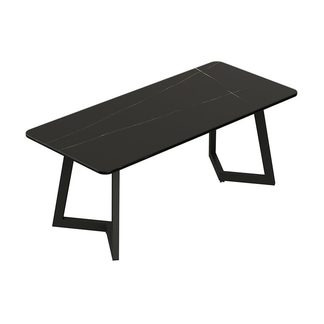 Industrial Style Dining Table Black Sintered Stone Dining Table with Metal Base Clearhalo ' dining_table' 'Dining Tables & Seating' 'Dining Tables' 'furn' 'furn_dining_table' 'Furniture' 'furniture_dining_table' 'Kitchen & Dining Furniture' 'kitchen&dining_furn' 'kitchen' 'kitchen_dining_table' 4665893