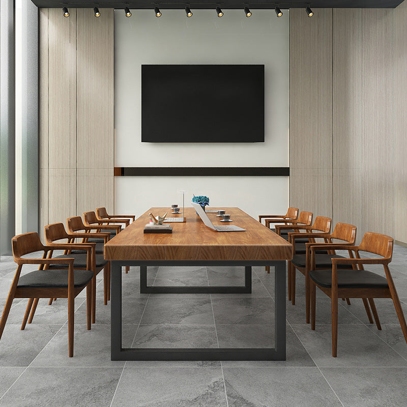 Pine Wood Top Dining Table Industrial Dining Table with Sled Base Clearhalo ' dining_table' 'Dining Tables & Seating' 'Dining Tables' 'furn' 'furn_dining_table' 'Furniture' 'furniture_dining_table' 'Kitchen & Dining Furniture' 'kitchen&dining_furn' 'kitchen' 'kitchen_dining_table' 4665920