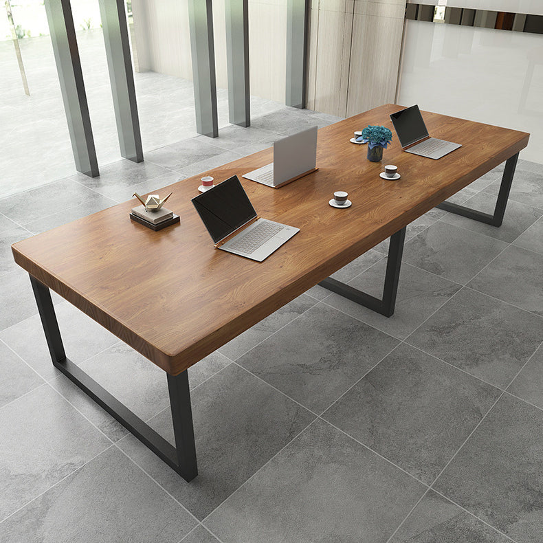 Pine Wood Top Dining Table Industrial Dining Table with Sled Base Clearhalo ' dining_table' 'Dining Tables & Seating' 'Dining Tables' 'furn' 'furn_dining_table' 'Furniture' 'furniture_dining_table' 'Kitchen & Dining Furniture' 'kitchen&dining_furn' 'kitchen' 'kitchen_dining_table' 4665925