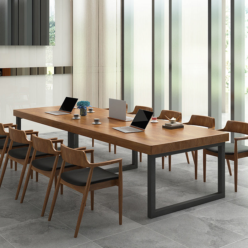 Pine Wood Top Dining Table Industrial Dining Table with Sled Base Clearhalo ' dining_table' 'Dining Tables & Seating' 'Dining Tables' 'furn' 'furn_dining_table' 'Furniture' 'furniture_dining_table' 'Kitchen & Dining Furniture' 'kitchen&dining_furn' 'kitchen' 'kitchen_dining_table' 4665927