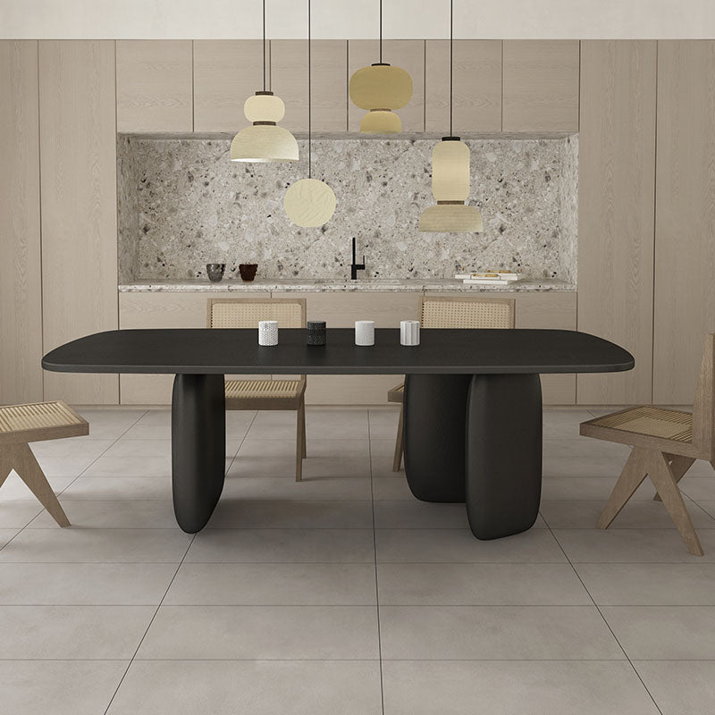 Modern Solid Wood Table for Restaurant Rectangle Dining Table with 3 Legs Black 70.9"L x 31.5"W x 29.5"H Without Chairs Clearhalo ' dining_table' 'Dining Tables & Seating' 'Dining Tables' 'furn' 'furn_dining_table' 'Furniture' 'furniture_dining_table' 'Kitchen & Dining Furniture' 'kitchen&dining_furn' 'kitchen' 'kitchen_dining_table' 4665941