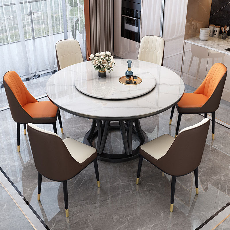 Modern Stone Round Folding Table Solid Wood Pedestal Casual Dining Table Black White 47.2"L x 47.2"W x 30.7"H Without Chairs Clearhalo ' dining_table' 'Dining Tables & Seating' 'Dining Tables' 'furn' 'furn_dining_table' 'Furniture' 'furniture_dining_table' 'Kitchen & Dining Furniture' 'kitchen&dining_furn' 'kitchen' 'kitchen_dining_table' 4665991