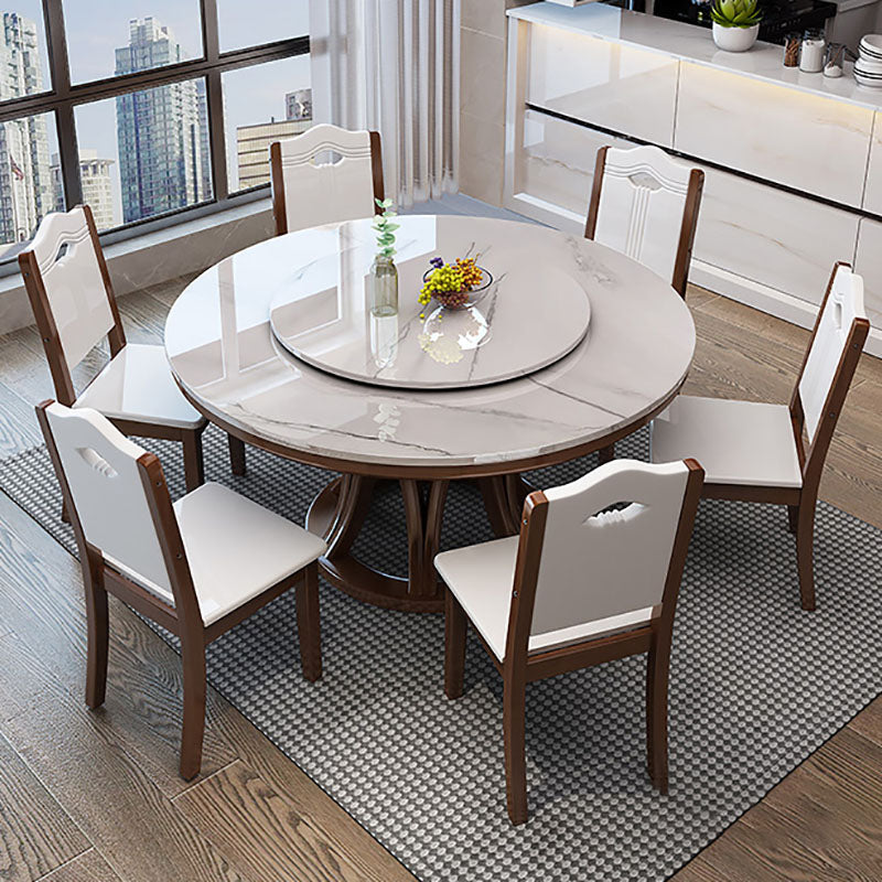 Modern Stone Round Folding Table Solid Wood Pedestal Casual Dining Table Walnut Without Chairs Clearhalo ' dining_table' 'Dining Tables & Seating' 'Dining Tables' 'furn' 'furn_dining_table' 'Furniture' 'furniture_dining_table' 'Kitchen & Dining Furniture' 'kitchen&dining_furn' 'kitchen' 'kitchen_dining_table' 4665993