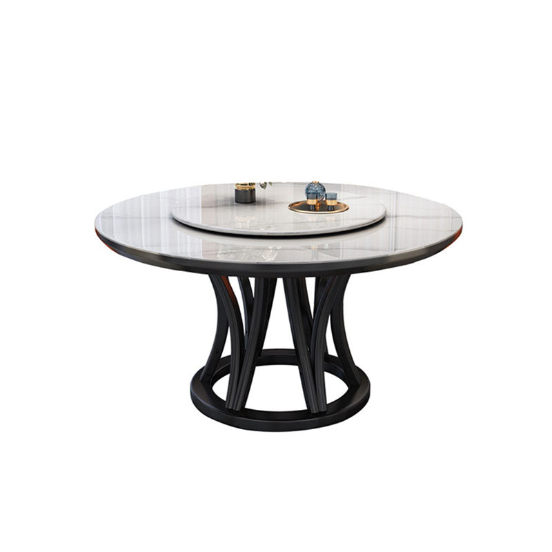 Modern Stone Round Folding Table Solid Wood Pedestal Casual Dining Table Black White Without Chairs Clearhalo ' dining_table' 'Dining Tables & Seating' 'Dining Tables' 'furn' 'furn_dining_table' 'Furniture' 'furniture_dining_table' 'Kitchen & Dining Furniture' 'kitchen&dining_furn' 'kitchen' 'kitchen_dining_table' 4665995