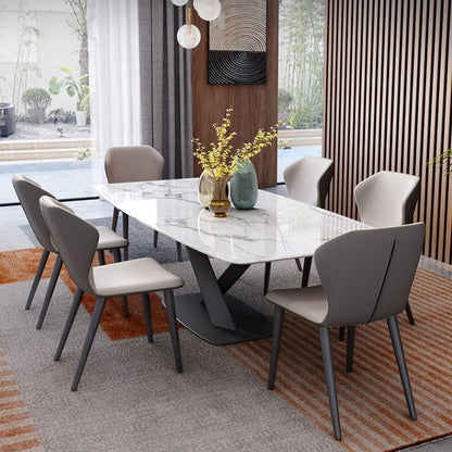 Sintered Stone Table for Restaurant Industrial Rectangle Dining Table Metal Pedestal Gloss White Without Chairs Clearhalo ' dining_table' 'Dining Tables & Seating' 'Dining Tables' 'furn' 'furn_dining_table' 'Furniture' 'furniture_dining_table' 'Kitchen & Dining Furniture' 'kitchen&dining_furn' 'kitchen' 'kitchen_dining_table' 4666009