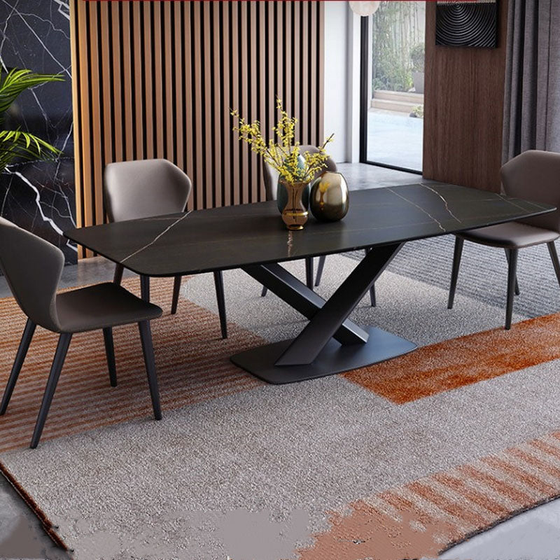 Sintered Stone Table for Restaurant Industrial Rectangle Dining Table Metal Pedestal Black Without Chairs Clearhalo ' dining_table' 'Dining Tables & Seating' 'Dining Tables' 'furn' 'furn_dining_table' 'Furniture' 'furniture_dining_table' 'Kitchen & Dining Furniture' 'kitchen&dining_furn' 'kitchen' 'kitchen_dining_table' 4666010