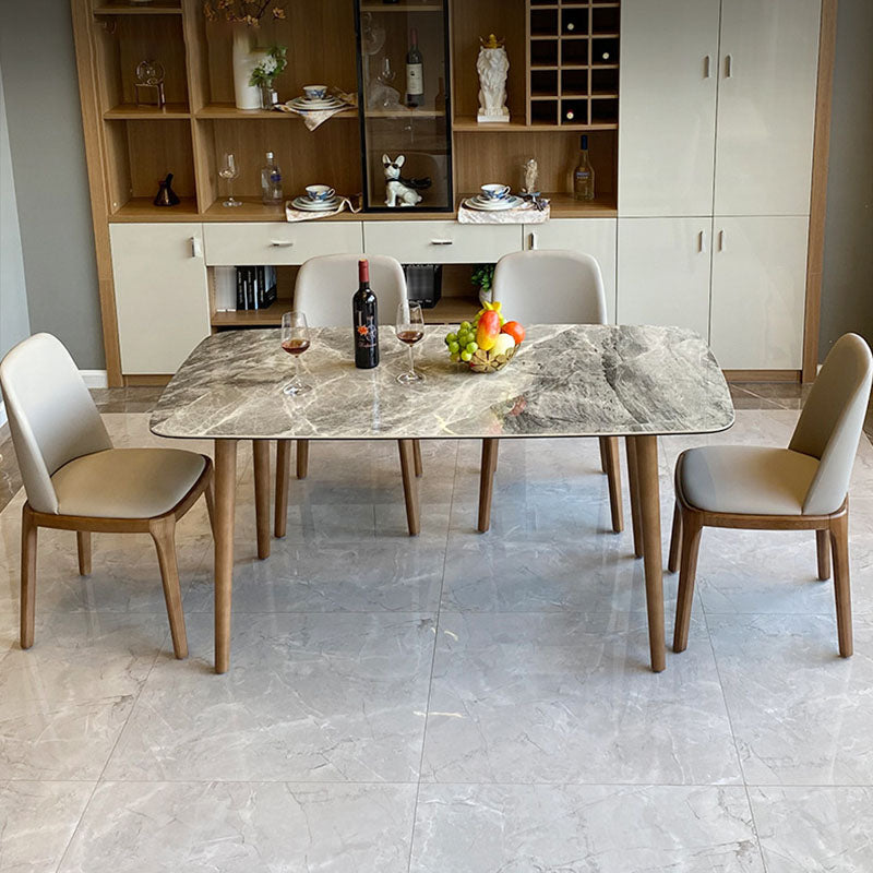 Contemporary Modern Rectangle Stone Table 4 Legs Home Kitchen Dinner Table Grey White Without Chairs Clearhalo ' dining_table' 'Dining Tables & Seating' 'Dining Tables' 'furn' 'furn_dining_table' 'Furniture' 'furniture_dining_table' 'Kitchen & Dining Furniture' 'kitchen&dining_furn' 'kitchen' 'kitchen_dining_table' 4666025