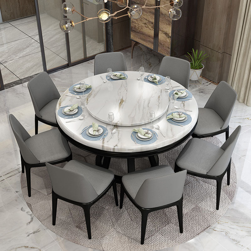 Stone and Solid Wood Dining Table with Pedestal Base Modern Dining Site Table Black 51.2"L x 51.2"W x 29.9"H Without Chairs Clearhalo ' dining_table' 'Dining Tables & Seating' 'Dining Tables' 'furn' 'furn_dining_table' 'Furniture' 'furniture_dining_table' 'Kitchen & Dining Furniture' 'kitchen&dining_furn' 'kitchen' 'kitchen_dining_table' 4666086