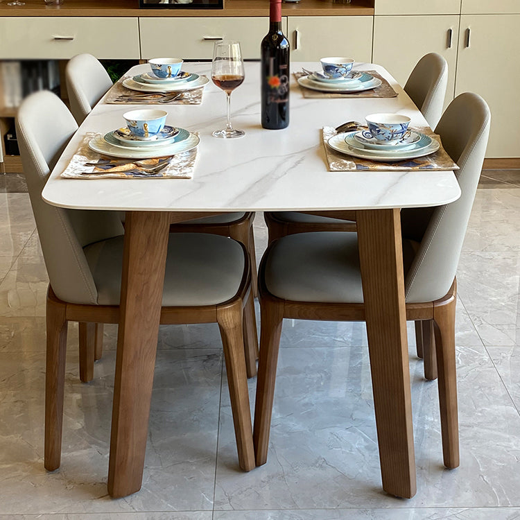 Modern Rectangle Counter Dining Table Solid Wood Legs Dining Room Kitchen Table White 59.1"L x 31.5"W x 29.5"H Without Chairs Clearhalo ' dining_table' 'Dining Tables & Seating' 'Dining Tables' 'furn' 'furn_dining_table' 'Furniture' 'furniture_dining_table' 'Kitchen & Dining Furniture' 'kitchen&dining_furn' 'kitchen' 'kitchen_dining_table' 4666098