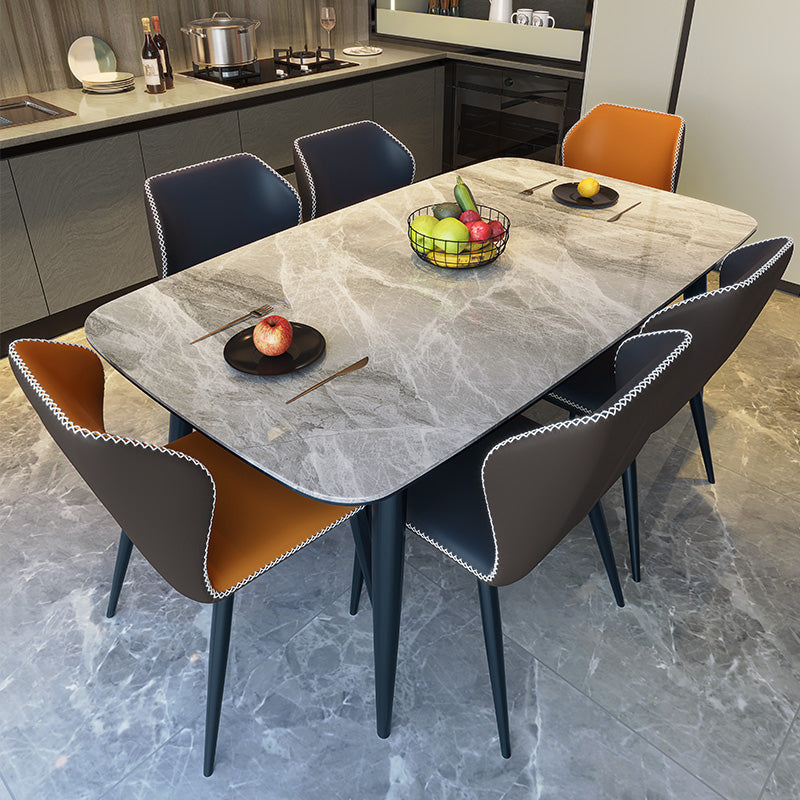 Sintered Stone Top Industrial Table for Restaurant Rectangle Dining Table with 4 Legs Gray 55.1"L x 31.5"W x 29.5"H Without Chairs Clearhalo ' dining_table' 'Dining Tables & Seating' 'Dining Tables' 'furn' 'furn_dining_table' 'Furniture' 'furniture_dining_table' 'Kitchen & Dining Furniture' 'kitchen&dining_furn' 'kitchen' 'kitchen_dining_table' 4666117