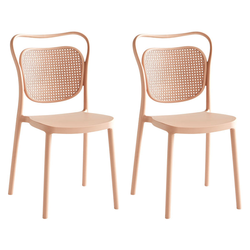 Scandinavian Design Plastic Dining Armless Chairs for Home Open Back Side Chair Pink 2 Piece Set Clearhalo ' kitchen&dining_furn' 'Dining Chairs' 'Dining Tables & Seating' 'dining_chair' 'furn' 'furn_dining_chair' 'Furniture' 'furniture_dining_chair' 'Kitchen & Dining Furniture' 'kitchen' 4666215