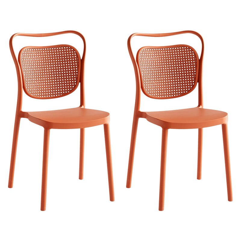 Scandinavian Design Plastic Dining Armless Chairs for Home Open Back Side Chair Red 2 Piece Set Clearhalo ' kitchen&dining_furn' 'Dining Chairs' 'Dining Tables & Seating' 'dining_chair' 'furn' 'furn_dining_chair' 'Furniture' 'furniture_dining_chair' 'Kitchen & Dining Furniture' 'kitchen' 4666238