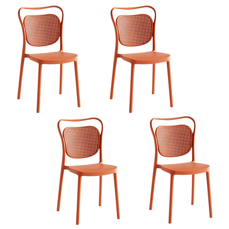 Scandinavian Design Plastic Dining Armless Chairs for Home Open Back Side Chair Red 4 Piece Set Clearhalo ' kitchen&dining_furn' 'Dining Chairs' 'Dining Tables & Seating' 'dining_chair' 'furn' 'furn_dining_chair' 'Furniture' 'furniture_dining_chair' 'Kitchen & Dining Furniture' 'kitchen' 4666239