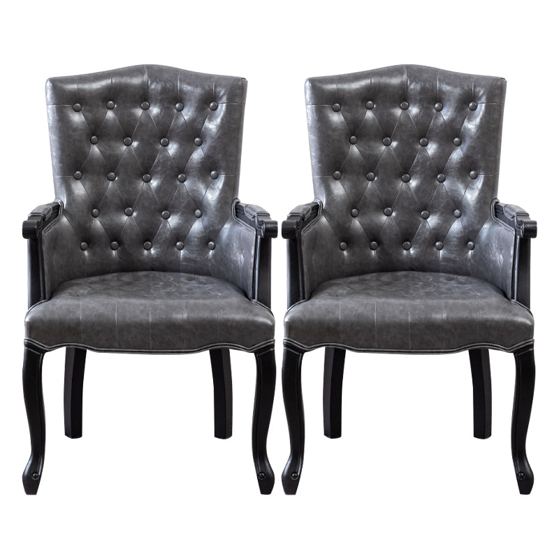 Farmhouse Rubberwood Solid Back Arm Chair Matte Finish Faux Leather Dining Chair Dark Gray 2 Piece Set Clearhalo ' kitchen&dining_furn' 'Dining Chairs' 'Dining Tables & Seating' 'dining_chair' 'furn' 'furn_dining_chair' 'Furniture' 'furniture_dining_chair' 'Kitchen & Dining Furniture' 'kitchen' 4666470