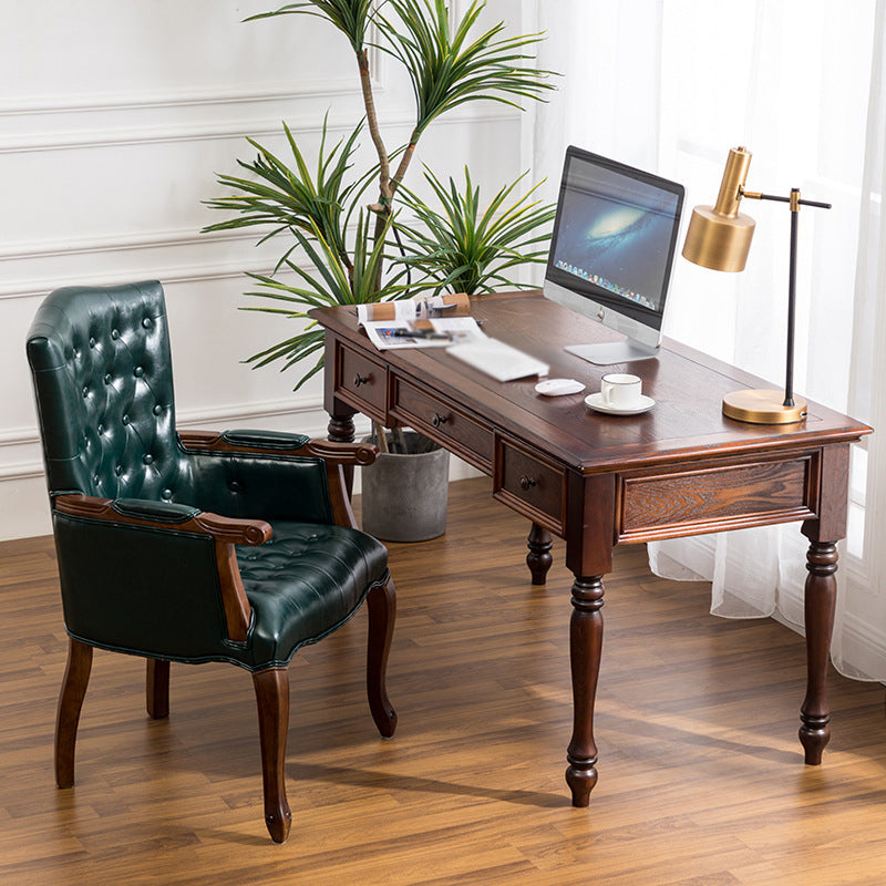 Farmhouse Rubberwood Solid Back Arm Chair Matte Finish Faux Leather Dining Chair Clearhalo ' kitchen&dining_furn' 'Dining Chairs' 'Dining Tables & Seating' 'dining_chair' 'furn' 'furn_dining_chair' 'Furniture' 'furniture_dining_chair' 'Kitchen & Dining Furniture' 'kitchen' 4666475