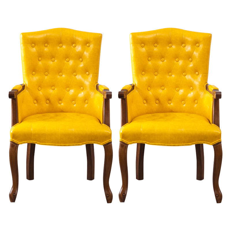Farmhouse Rubberwood Solid Back Arm Chair Matte Finish Faux Leather Dining Chair Yellow 2 Piece Set Clearhalo ' kitchen&dining_furn' 'Dining Chairs' 'Dining Tables & Seating' 'dining_chair' 'furn' 'furn_dining_chair' 'Furniture' 'furniture_dining_chair' 'Kitchen & Dining Furniture' 'kitchen' 4666476