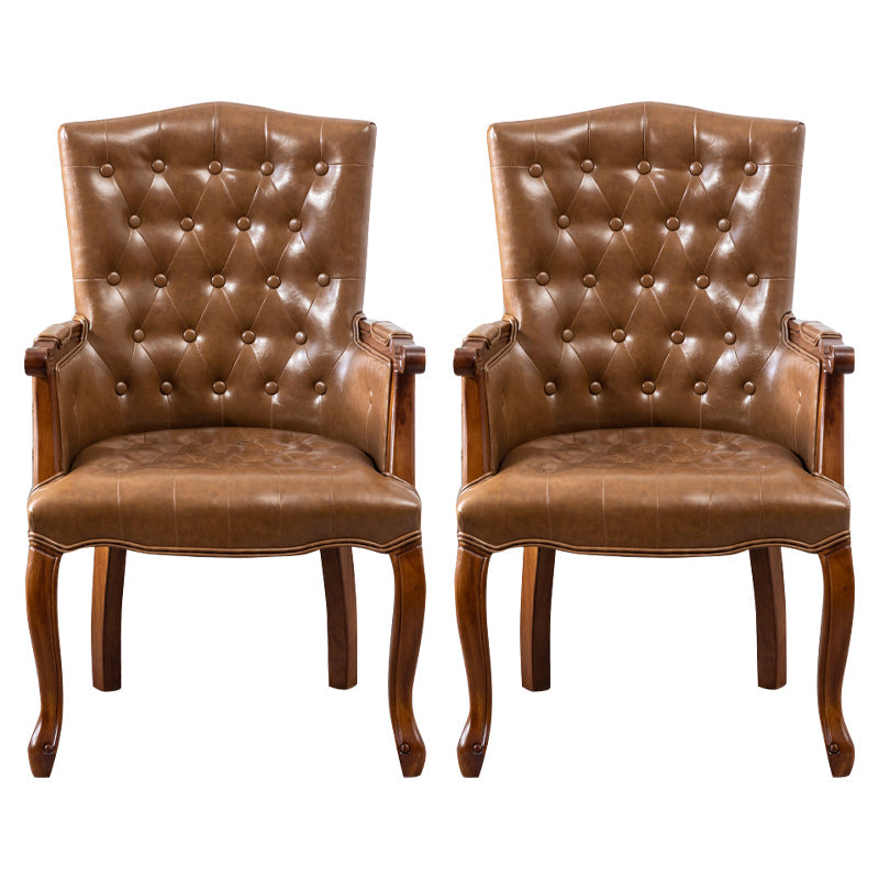 Farmhouse Rubberwood Solid Back Arm Chair Matte Finish Faux Leather Dining Chair Khaki 2 Piece Set Clearhalo ' kitchen&dining_furn' 'Dining Chairs' 'Dining Tables & Seating' 'dining_chair' 'furn' 'furn_dining_chair' 'Furniture' 'furniture_dining_chair' 'Kitchen & Dining Furniture' 'kitchen' 4666480