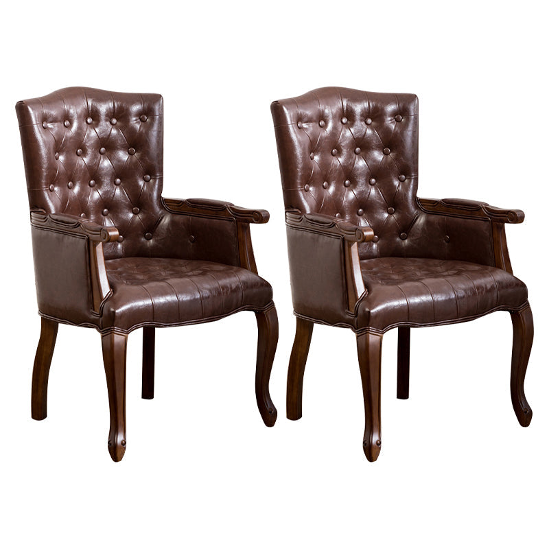 Farmhouse Rubberwood Solid Back Arm Chair Matte Finish Faux Leather Dining Chair Coffee 2 Piece Set Clearhalo ' kitchen&dining_furn' 'Dining Chairs' 'Dining Tables & Seating' 'dining_chair' 'furn' 'furn_dining_chair' 'Furniture' 'furniture_dining_chair' 'Kitchen & Dining Furniture' 'kitchen' 4666482