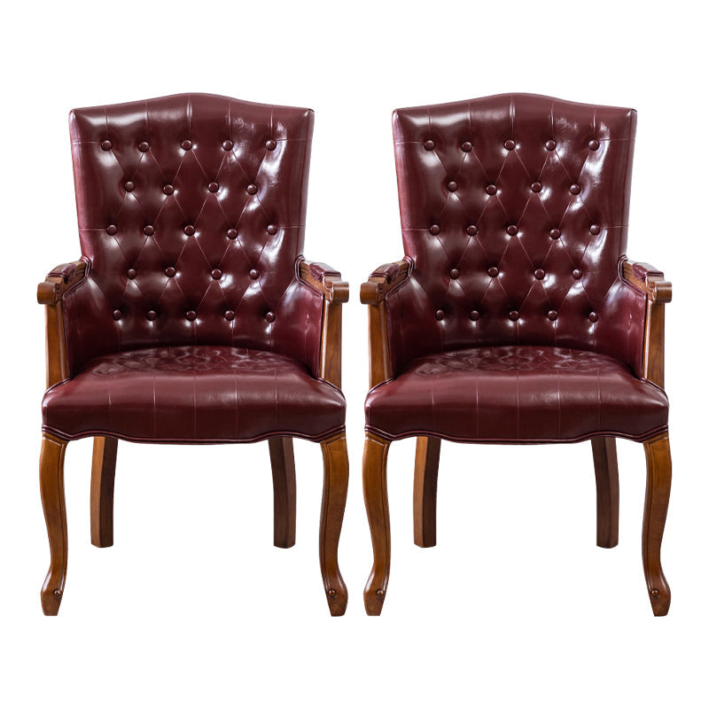 Farmhouse Rubberwood Solid Back Arm Chair Matte Finish Faux Leather Dining Chair Burgundy 2 Piece Set Clearhalo ' kitchen&dining_furn' 'Dining Chairs' 'Dining Tables & Seating' 'dining_chair' 'furn' 'furn_dining_chair' 'Furniture' 'furniture_dining_chair' 'Kitchen & Dining Furniture' 'kitchen' 4666484