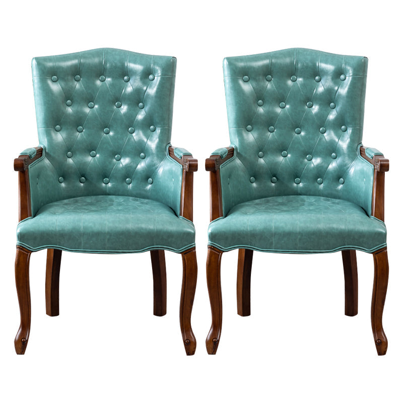 Farmhouse Rubberwood Solid Back Arm Chair Matte Finish Faux Leather Dining Chair Lake Green 2 Piece Set Clearhalo ' kitchen&dining_furn' 'Dining Chairs' 'Dining Tables & Seating' 'dining_chair' 'furn' 'furn_dining_chair' 'Furniture' 'furniture_dining_chair' 'Kitchen & Dining Furniture' 'kitchen' 4666487