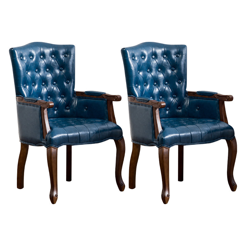 Farmhouse Rubberwood Solid Back Arm Chair Matte Finish Faux Leather Dining Chair Royal Blue 2 Piece Set Clearhalo ' kitchen&dining_furn' 'Dining Chairs' 'Dining Tables & Seating' 'dining_chair' 'furn' 'furn_dining_chair' 'Furniture' 'furniture_dining_chair' 'Kitchen & Dining Furniture' 'kitchen' 4666489
