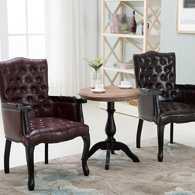 Farmhouse Rubberwood Solid Back Arm Chair Matte Finish Faux Leather Dining Chair Clearhalo ' kitchen&dining_furn' 'Dining Chairs' 'Dining Tables & Seating' 'dining_chair' 'furn' 'furn_dining_chair' 'Furniture' 'furniture_dining_chair' 'Kitchen & Dining Furniture' 'kitchen' 4666490