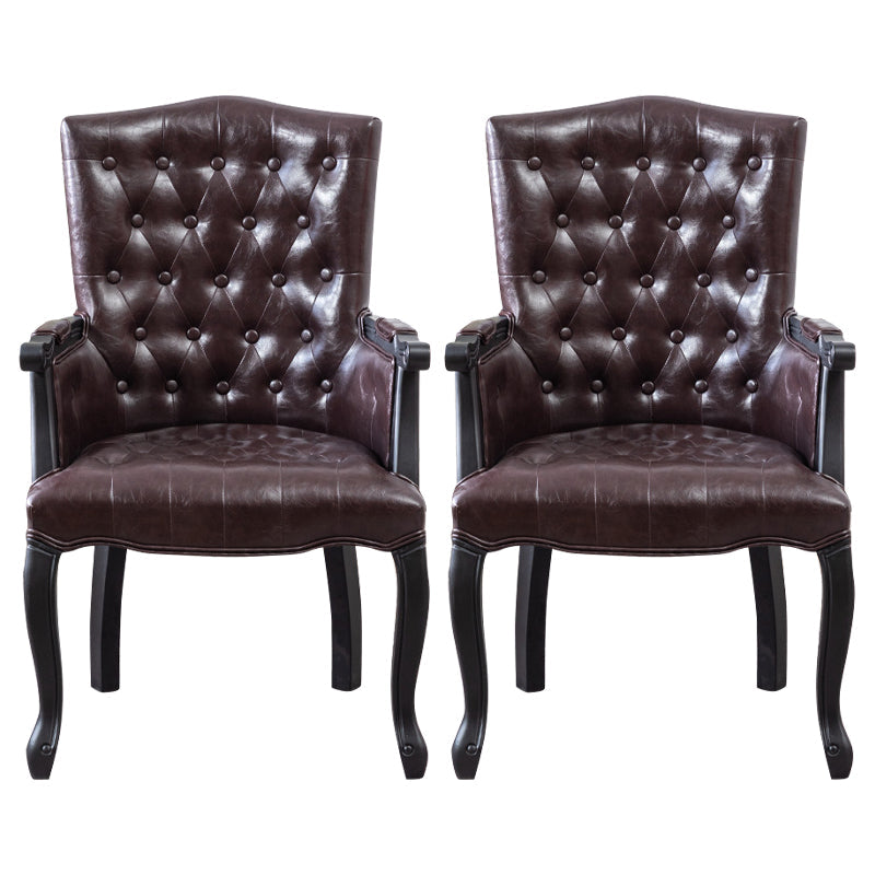 Farmhouse Rubberwood Solid Back Arm Chair Matte Finish Faux Leather Dining Chair Dark Brown 2 Piece Set Clearhalo ' kitchen&dining_furn' 'Dining Chairs' 'Dining Tables & Seating' 'dining_chair' 'furn' 'furn_dining_chair' 'Furniture' 'furniture_dining_chair' 'Kitchen & Dining Furniture' 'kitchen' 4666491