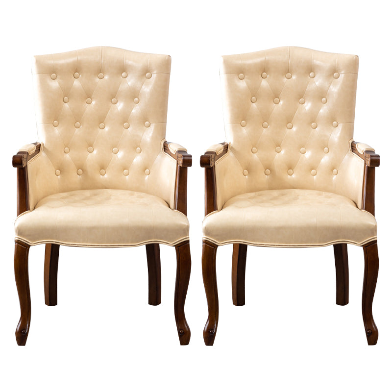 Farmhouse Rubberwood Solid Back Arm Chair Matte Finish Faux Leather Dining Chair Off-White 2 Piece Set Clearhalo ' kitchen&dining_furn' 'Dining Chairs' 'Dining Tables & Seating' 'dining_chair' 'furn' 'furn_dining_chair' 'Furniture' 'furniture_dining_chair' 'Kitchen & Dining Furniture' 'kitchen' 4666496