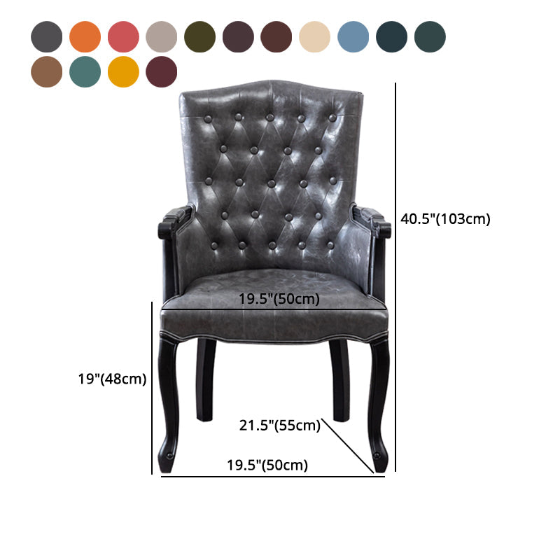Farmhouse Rubberwood Solid Back Arm Chair Matte Finish Faux Leather Dining Chair Clearhalo ' kitchen&dining_furn' 'Dining Chairs' 'Dining Tables & Seating' 'dining_chair' 'furn' 'furn_dining_chair' 'Furniture' 'furniture_dining_chair' 'Kitchen & Dining Furniture' 'kitchen' 4666497
