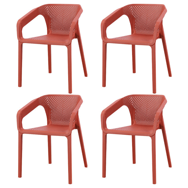 Modern Style Stackable Chairs Dining Arm Chairs with Plastic Legs for Kitchen Burgundy 4 Piece Set Clearhalo ' kitchen&dining_furn' 'Dining Chairs' 'Dining Tables & Seating' 'dining_chair' 'furn' 'furn_dining_chair' 'Furniture' 'furniture_dining_chair' 'Kitchen & Dining Furniture' 'kitchen' 4666536