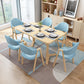 Modern 1/4/5/7 Pieces Dining Set Rectangle Wood Dining Table for Dining Room 7 Pieces: Wood Table, 6 Light-blue Chairs Clearhalo 'Dining Room Sets' 'Dining Tables & Seating' 'dining_room_set' 'furn' 'furn_dining_room_set' 'Furniture' 'furniture_dining_room_set' 'Kitchen & Dining Furniture' 'kitchen&dining_furn' 'kitchen' 4666941