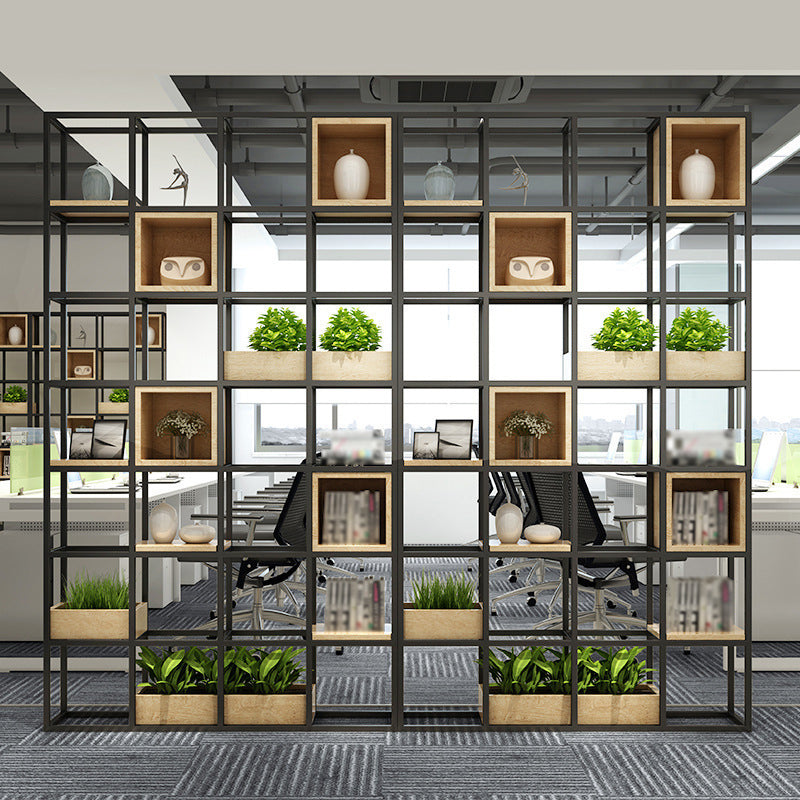 Modern Open Etagere Bookshelf with Black Iron Frame Pine Wood Shelf Clearhalo 'Bookcases' 'Furniture' 'furniture_bookcases' 'kitchen' 'kitchen_bookcases' 'Living Room Furniture' 'Office Furniture' 4669547