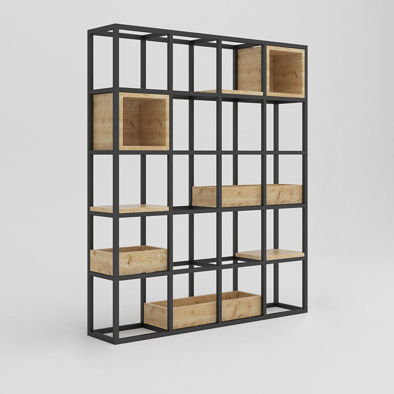 Modern Open Etagere Bookshelf with Black Iron Frame Pine Wood Shelf 59"L x 10"W x 83"H Clearhalo 'Bookcases' 'Furniture' 'furniture_bookcases' 'kitchen' 'kitchen_bookcases' 'Living Room Furniture' 'Office Furniture' 4669550