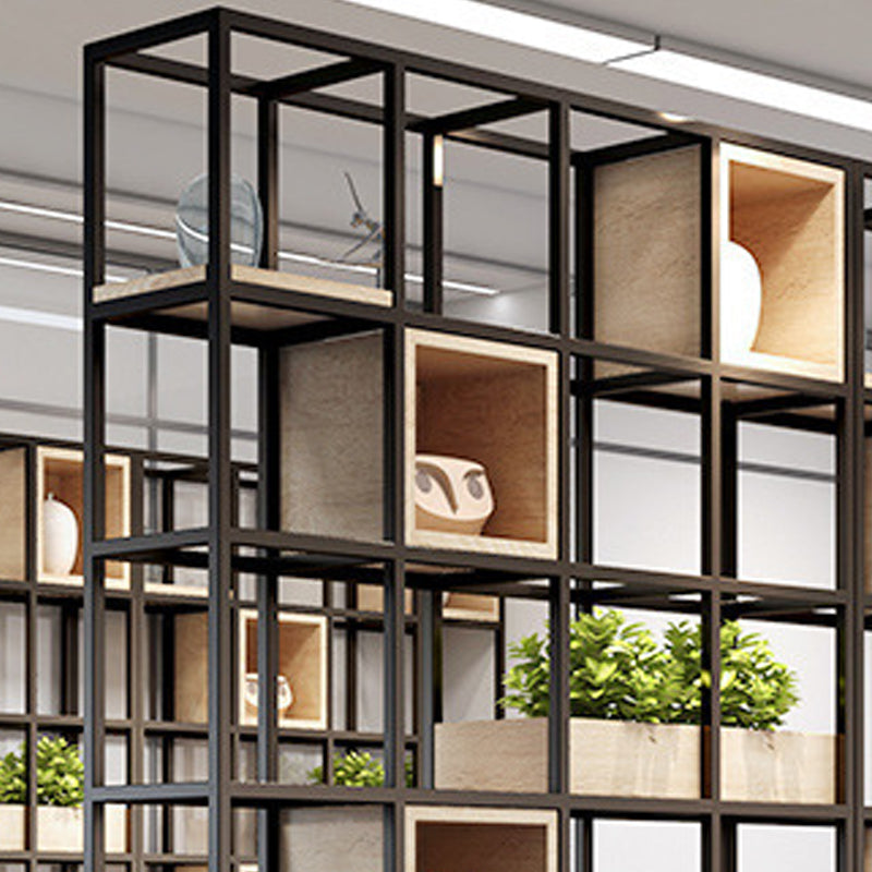 Modern Open Etagere Bookshelf with Black Iron Frame Pine Wood Shelf Clearhalo 'Bookcases' 'Furniture' 'furniture_bookcases' 'kitchen' 'kitchen_bookcases' 'Living Room Furniture' 'Office Furniture' 4669551